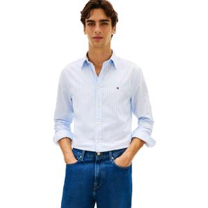 Tommy Hilfiger Men's Long Sleeve Poplin Shirts in Regular Fit, Men's Button Down Shirts (Blue, L)