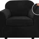 H.VERSAILTEX Rich Velvet Stretch 2 Piece Cover Chair Slipcover Sofa Cover Furniture Protector Couch Soft with Elastic Bottom Chair Couch Cover with Arms Width Up to 49 Inch(Chair, Black)