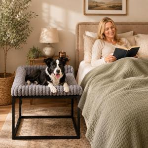 Adjustable Bedside Dog Bed for Medium Dogs (31.5 x 23.6 x 24.8 inches)