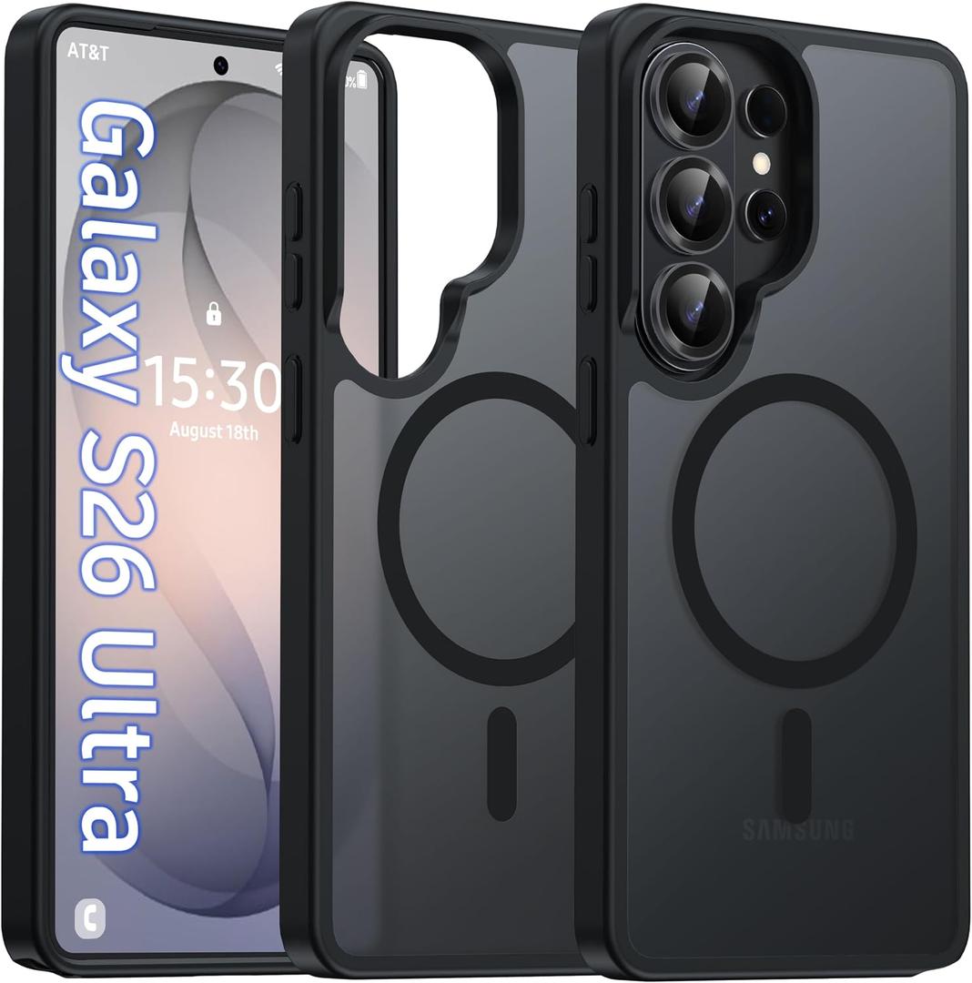 Oterkin Magnetic for Samsung Galaxy S26 Ultra Case Matte, S26 Ultra Phone Case Compatible with MagSafe Frosted Translucent Shockproof Anti-Scratch Slim Fit Case Military Grade Protection (Black)