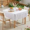 White Square Tablecloth - 34x34 Inch Stretchy Fitted Tablecloths for Small Square Card Tables with Ruffle Pleated Table Skirt Wrinkle-free Spandex Table Cover for Dining, Kitchen, Patio & Gift Display