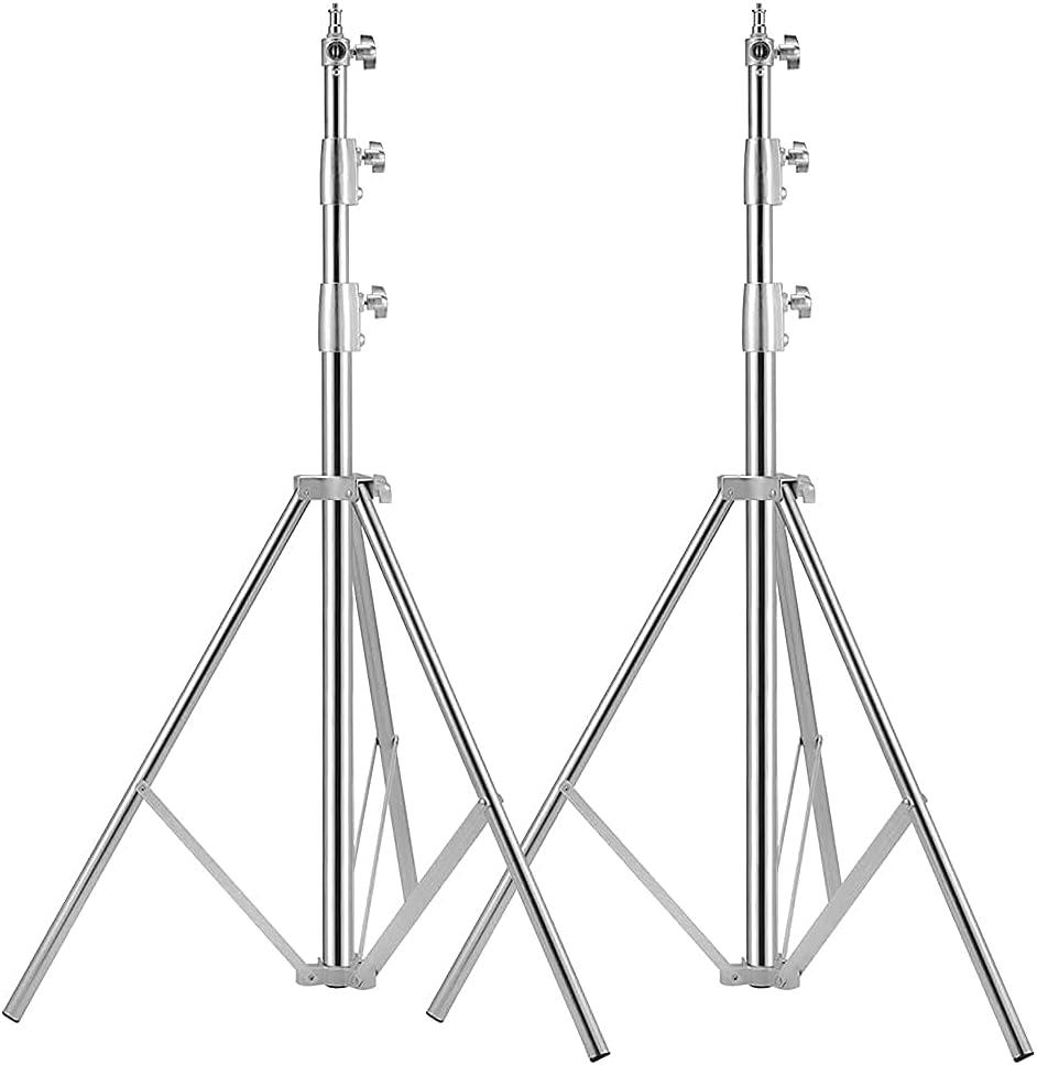 Stainless Steel Light Stand Photography, Spring Cushioned Heavy Duty Tripod Stand, 9.5ft/2.8m, 2 Packs Professional Photography Studio Stands (Stainless Steel-2 Pack, Silver)