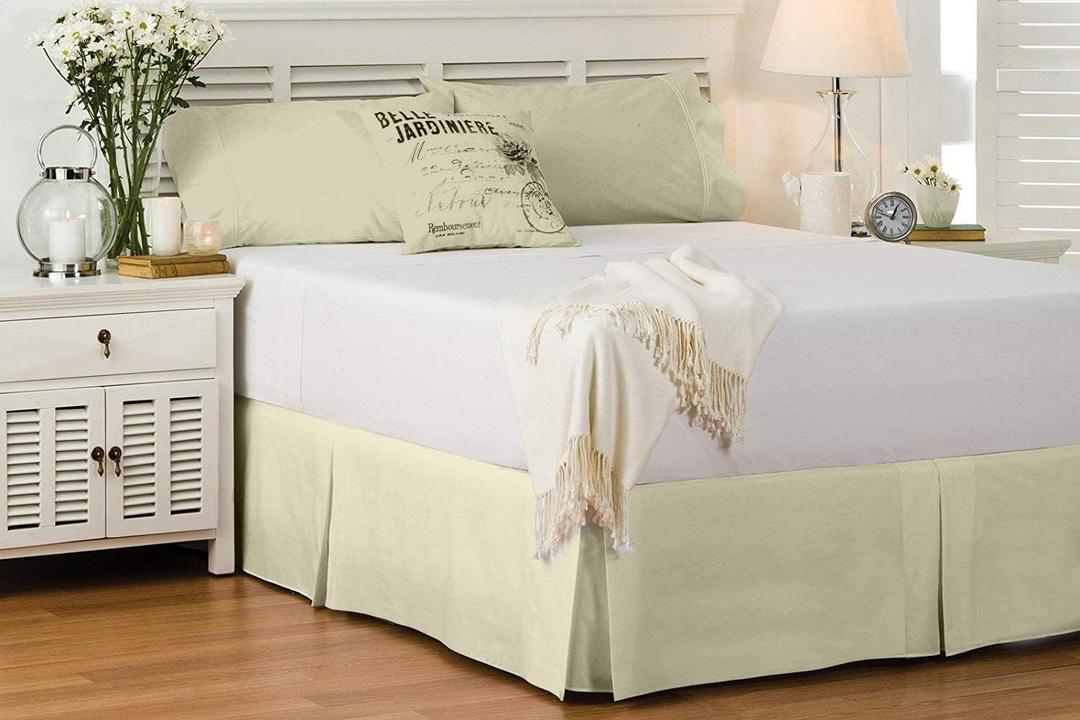 Comfort Beddings Bed Skirt King Size Ivory 100% Cotton Blend Fabric, Premium Tailored Fit 1pc Bedskirt King Size 14" Drop Length Ivory Solid