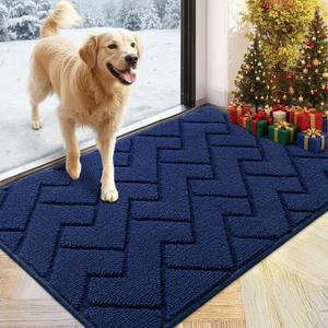 hicorfe Indoor Doormat, Front Back Door Mat Rubber Backing Non Slip Door Mats 24"x35" Absorbent Resist Dirt Entrance Doormat Inside Floor Mats for Entryway Washable Low-Profile (Navy Blue)