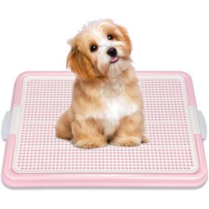 Dog Pee Pad Holder Tray, Puppy Potty Training, 22.5"x16.5", PP Plastic, Snap Lock, 4 Colors (Pink)