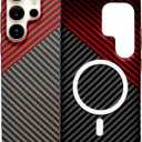 Designed for Samsung Galaxy S24 Ultra Case, Compatible with Mag-Safe, S24 Ultra Phone Case Slim Carbon Fiber, Case for Samsung S24 Ultra Shockproof Strong Magnetic Cover, Wireless Charging (Red)