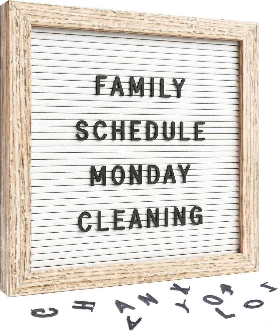 C CRYSTAL LEMON White Felt Letter Board 10x10 Inch with 336 Letters, Numbers & Symbols, Wood Frame Message Board with Easel Stand & Wall Hanger for Home, Office, Classroom & Announcements