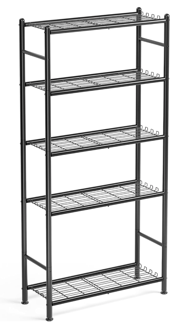 APEXCHASER Metal Shelving, 5-Tier Storage Shelves Large Capacity Steel Wire with Hooks, Adjustable Leveling Feet, Space-Saving Shelf Organizer for Pantry, Laundry, Kitchen (33''Lx12.6''Wx71.5''H)