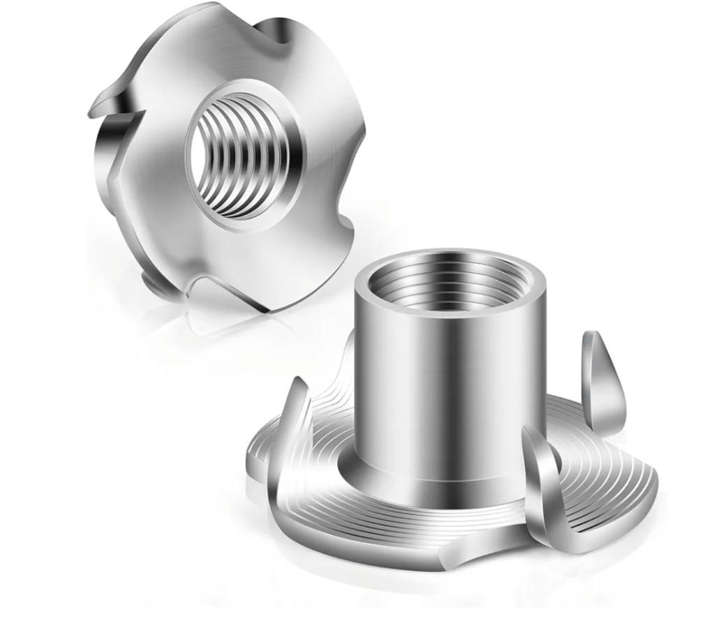 M10 T-Nuts 304 Stainless Steel, 4-Pronged Tee Nut for Wood, Rock Climbing Holds, Furniture, 25 PCS