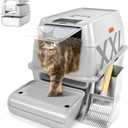 Kalolary Stainless Steel Cat Litter Box with Lid, Enclosed Removable Metal Litter Tray for Large Cat, High Sided Enclosure, Scoop, Pedal, Non-Sticky, Easy Cleaning (Grey)