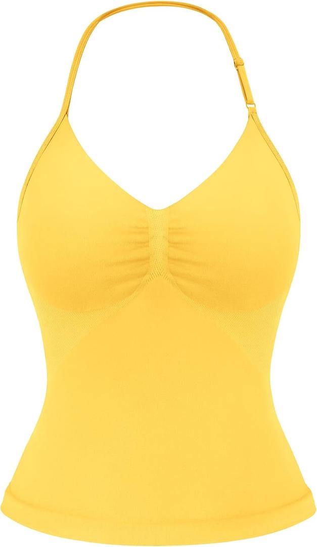 YEOREO SoftHue Impact Longline Strappy Top Women's Halter Workout Tank Tops Backless Gym Longline with Adjustable Strap (Yellow, M)