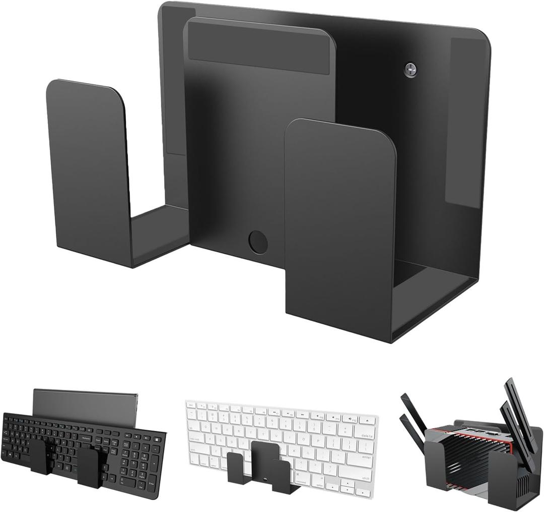 Laptop Wall Mount, PC Wall Mount Laptop Holder with Adhesive & Screw in, Versatile Holder for TV Box Router E-Reader, Macbooks, Surface, Keyboards, Switch, Tablets & More - Dual Layer Design