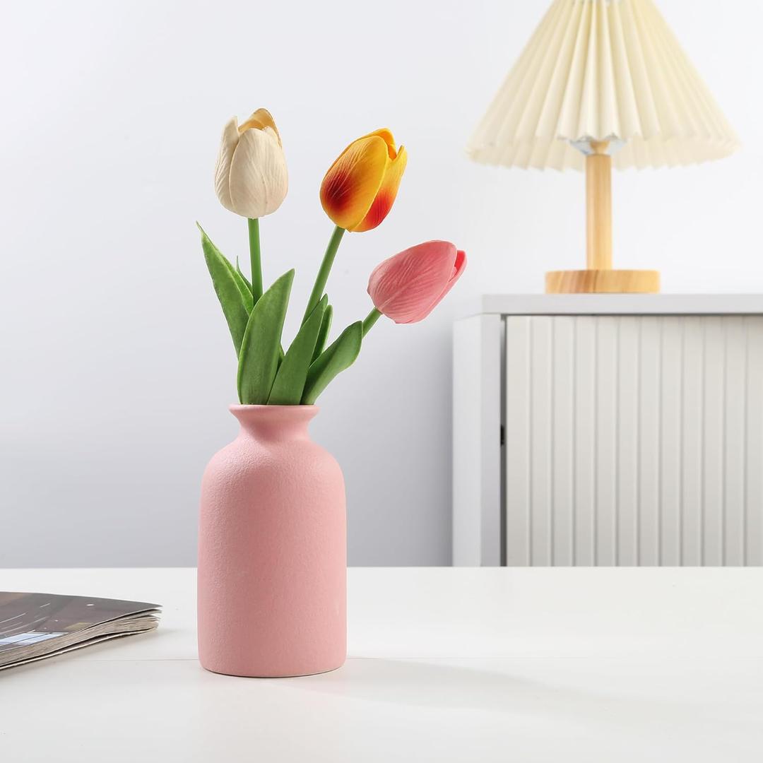 Small Pink Ceramic vase Dry Flower Vases for Home Decoration Bohe vase Dried Flowers houseplants Wedding, Home, Modern, Minimalist,Centerpieces Office Desk Best Decoration(S Pink)