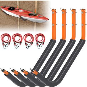 26" Kayak Wall Mount Storage Rack with Foam Padding - 150lb Capacity, Includes Elastic Rope & Hooks - Versatile for Indoor/Outdoor, Garage, Dock, Canoe & Paddle Board Storage