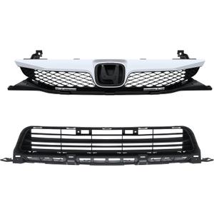 BXZ Front Bumper Grille Grill Upper Lower With Chrome Trim For Honda Civic Sedan 2009 2010 2011(Not for 2DR model)