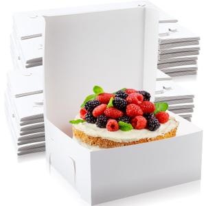 Ireer 50 Pack 14 x 14 x 6 Inch White Cake Boxes Cardboard Bakery Boxes for Pie Pastry Cookie