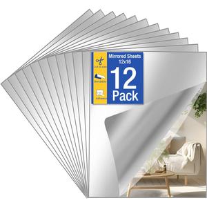 12 Pack Peel and Stick Mirror Tiles, 12x16 Inch Shatterproof Flexible Stick on Mirrors for Wall Self-Adhesive Sticker for Bedroom, Door, Bathroom, and Dance Studio Installation