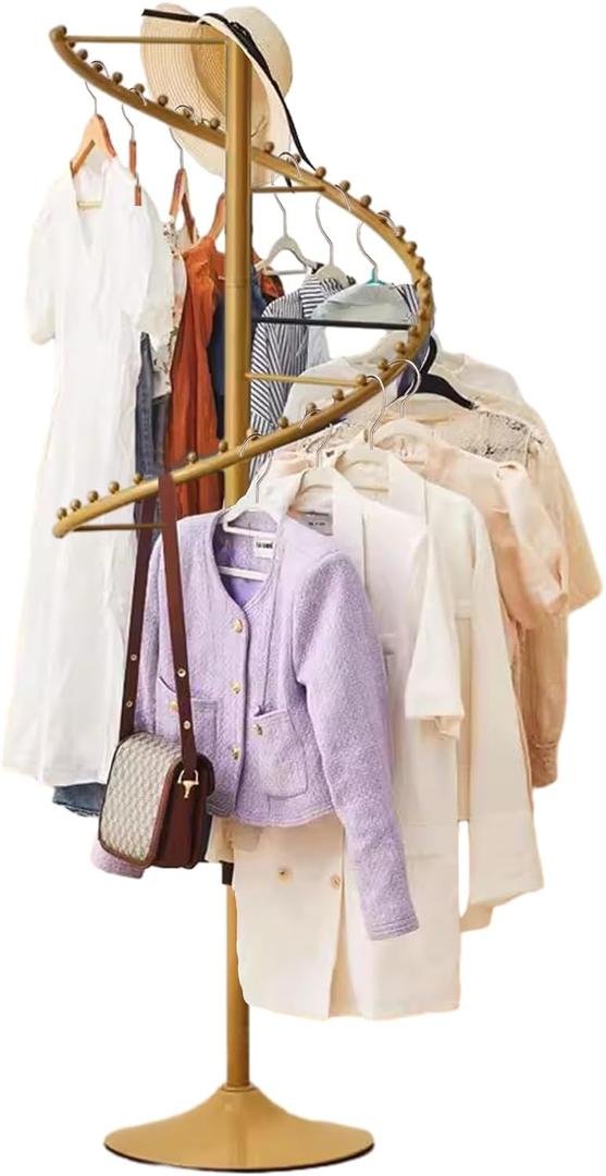 Spiral Rotating Clothing Rack, 38 Ball Heavy Duty Garment Rack, Standing Metal Sturdy Freestanding Hanger For Boutique Bedroom Space Saving (Color : Gold, Size : 180cm)