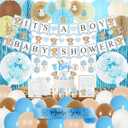 210 PC Teddy Bear Baby Shower Decorations for Boy Kit- It's a BOY Pre-Strung Banners, Garland, Streamers Guestbook Mommy Sash Blue Brown Balloons Cake Toppers Paper Fans Lantern Games & Favor Stickers