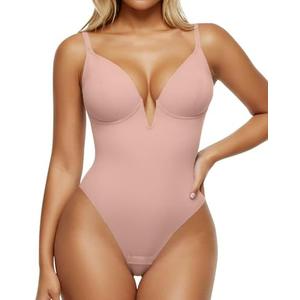 Popilush Shapewear Bodysuits for Women - Tummy Control Body Suits for Womens Deep V Corset Tops Thong Concert Outfits,(Skin,  XL)