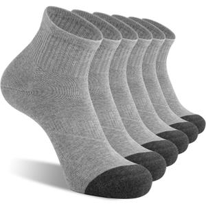 CS CELERSPORT 6 Pack Men's Ankle Socks with Cushion Athletic Running Socks (7-9, Light Grey)