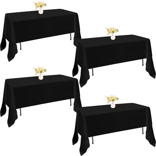 JALANCY 4 Pack Rectangle Tablecloth 60x126 Inch Black Washable Polyester Table Cover for Wedding Dining Table Buffet Parties Banquet Decoration（Black）