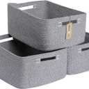 Large Storage Baskets for Shelves, Closet Organizers Bins for Clothes Blanket Towels, Baby Nursery, Toy Baskets Box, Woven Rope Baskets, 17 x 13 x 7.5, 3 Packs Mixed Grey