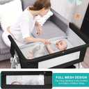 VOOI Baby Bassinet Bedside Sleeper, 3 in 1 Rocking Bassinet for Baby, Bassinet Bedside Sleeper with Wheels, Adjustable Height, Storage Basket, Mattress & Canopy, Bed Side Bassinet for Newborn, Crib