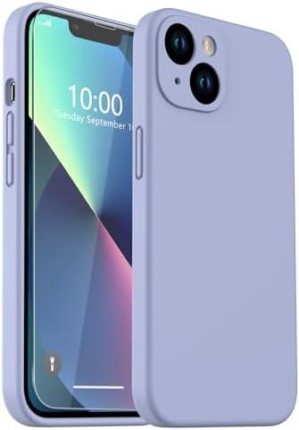 rumlick for iPhone 13 Case, Liquid Silicone Case with [Screen Protector] [Full Camera Protection], Soft Microfiber Lining Phone Case 6.1 inch (Purple) Pack of 2