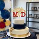 2 x Congratulations MD Cake Topper, Congrats Doctor Grad, Med School Survivor, Medical School Graduation Party Decorations, Gold and Red Glitter