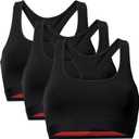 DANISH ENDURANCE Bralettes for Women, Organic Cotton Underwear, Seamless Bra, Wireless Bras, Racer Back, 3 Pack (Black, XL)
