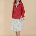 Locachy Women's Casual Oversized Polo Neck Sweatshirt Lapel Long Sleeve Button Pullover Tops Fashion Outfits Clothes (Red, XL)