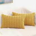 decorUhome Mustard Yellow Neutral Decorative Fall Throw Pillow Covers 12x20 Inch Set of 2, Boho Soft Corduroy Striped Rectangle Pillow Covers Modern Twill Pillow Covers for Couch Bed Sofa Living Room