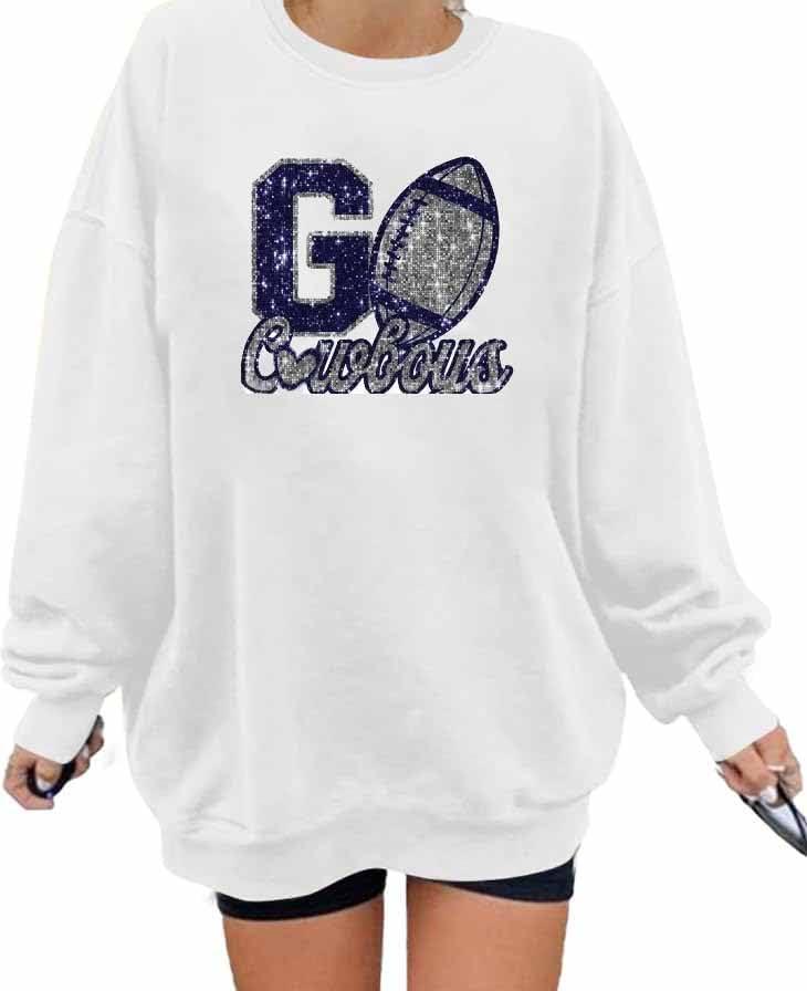 LUKYCILD Game Day Sweatshirt Football Shirt: Women Sunday Funday Football Season Long Sleeve Shirt Soccer Fans Pullover (L)