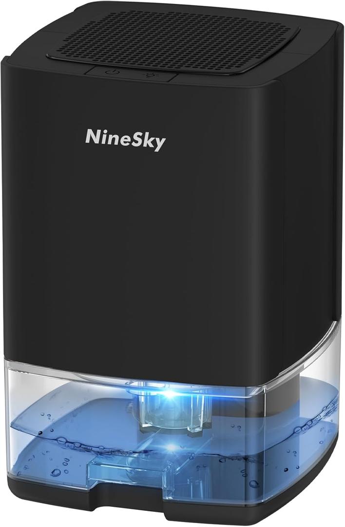 NineSky Dehumidifier for Home, 30oz Water Tank,(300 sq.ft) Dehumidifiers for Bedroom, Bathroom, Basement with 7 Colorful Lights, Auto Shut Off(C1 Black)