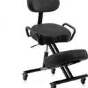 Ergonomic Kneeling Chair with Backrest, Improve Posture, Thick Cushions, Locking Wheels for Home & Office, AKONI 512B (Black), 16in x 12.5in x 25in