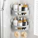 TAILI Suction Corner Shower Caddy, Bathroom Shelf Storage Basket Wall Mounted Organizer for Shampoo, Conditioner, Plastic Rack for Kitchen and Bathroom, Drill-Free Removable-Grey