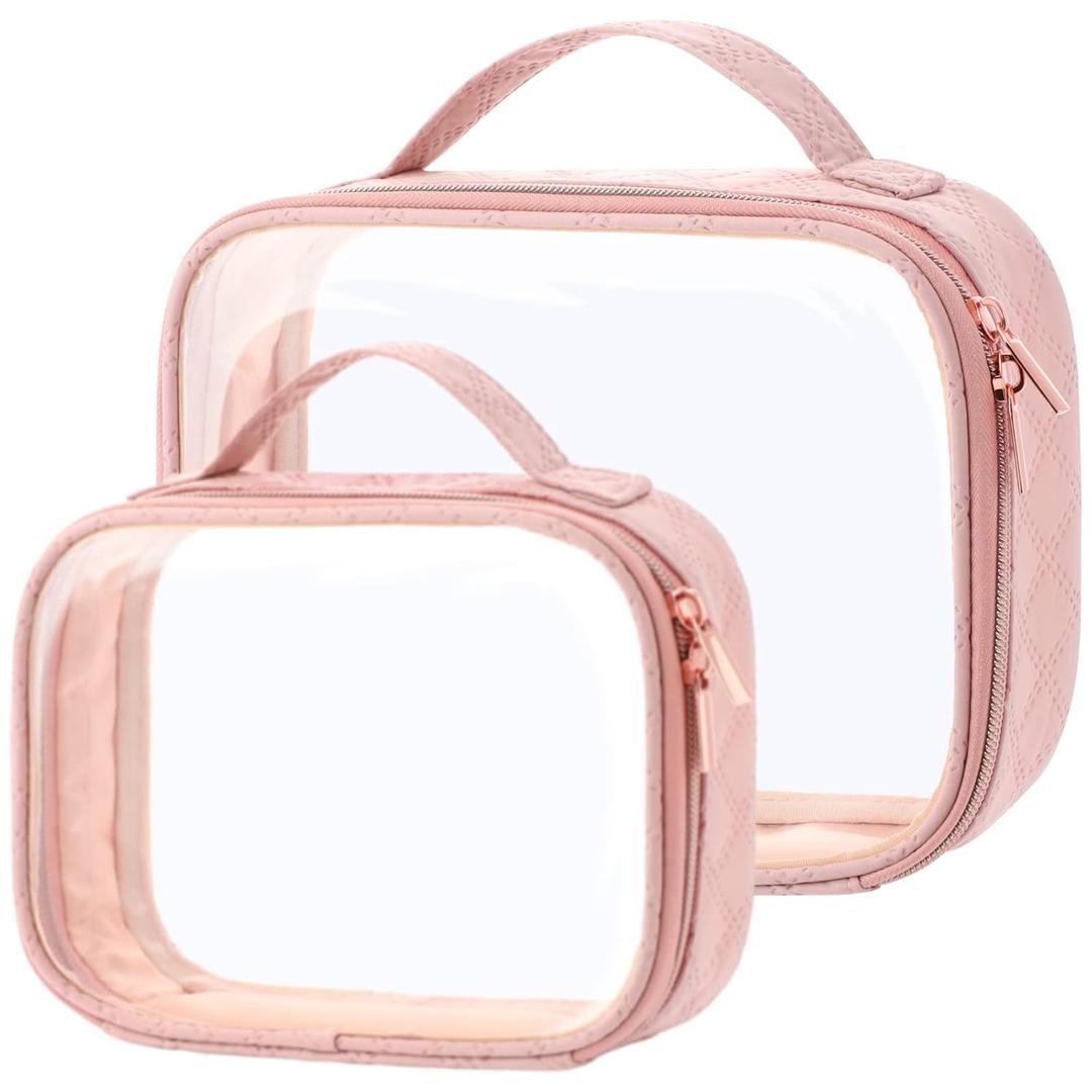 PACKISM Valentines Day Gifts for Him Her - TSA Approved Toiletry Bag - 180° Large Opening Clear Makeup Bags with Handle, Clear Toiletry Bags for Traveling Travel Essentials, Rose Pink