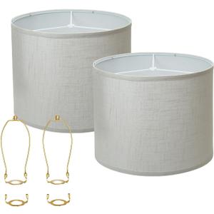 White lamp shades,linen lamp shade,lampshades set of 2 with 2 lamp shade harp,drum lamp shades for table lamps,15" Top X 15" Bottom X 12" H,Spider Fitter, Easy Assembly Required