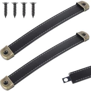 2 Pcs Leather Handles for Drawers Leather Trunk Handles Leather Handle Suitcase Luggage Pulls Cabinet Handles Leather Strap Handle with Mounting Screws Leather Cabinet Knobs(Black)