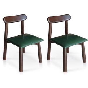 Solid Wood Small Chairs with Curved Backrest, Set of 2  Classic and Durable Wooden Chairs for Home and Kitchen with Comfortable Cushion
