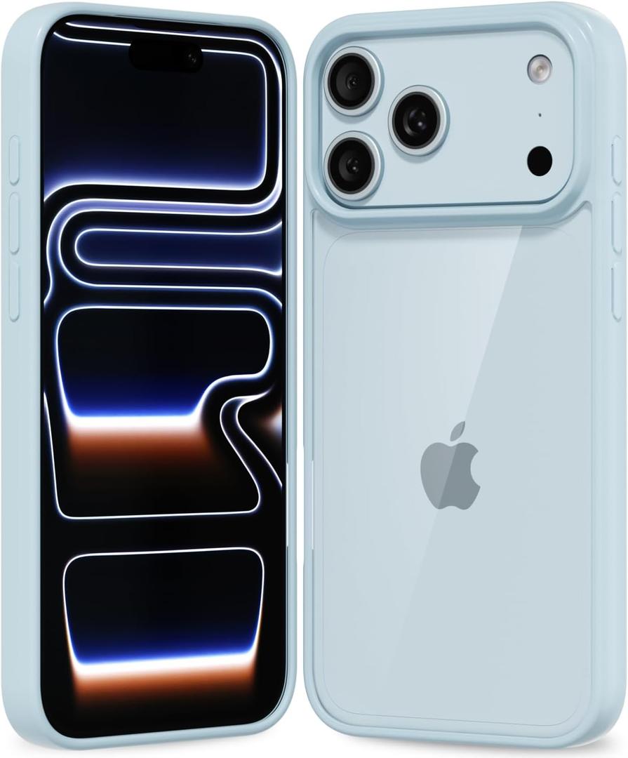 oakxco Thin Slim Clear case for iPhone 17 Pro Max, Transparent Hybrid Hard Shell Plastic & Soft Silicone Rubber Bumper, Non-Yellow Acrylic Protective Lightweight Cover for Women, Light Blue