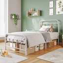 Vintage Twin Size Bed Frame with Headboard and Footboard Mattress Heavy Duty Metal Platform Bed Frame Steel Slat Support (Twin, White)