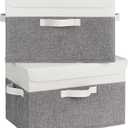 GRANNY SAYS Fabric Storage Boxes, Memory Keepsake Box, Large Storage Bins with Lids, Closet Organizers, Toy Box, Storage Baskets for Shelves, White/Gray, 2-Pack