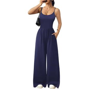 Ekouaer Jumpsuits for Women Sleeveless Spaghetti Strap Womens Jumpsuit One Piece Wide Leg Summer Romper With Pockets 2026, Medium