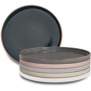 Mora Ceramic Flat Dinner Plates Set of 6, 10.5 in High Edge Dish Set - Microwave, Oven, and Dishwasher Safe, Scratch Resistant, Modern Dinnerware- Kitchen Porcelain Serving Dishes - Assorted Neutrals