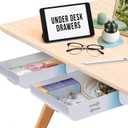 2 Pack Under Desk Drawer Organizer, Slide Out Storage for Pens, Cables & Office Accessories with Self Adhesive, No Drill Installation, Hidden Desk Storage for Office and Home