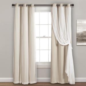 Lush Decor Sheer Grommet Curtains With Insulated Blackout Lining, Window Curtain Panels, Pair, 38"W x 84"L, Wheat - Curtain With Sheer Overlay, Elegant Blackout Curtains for Bedroom (38"W x 84"L (Pack of 2))