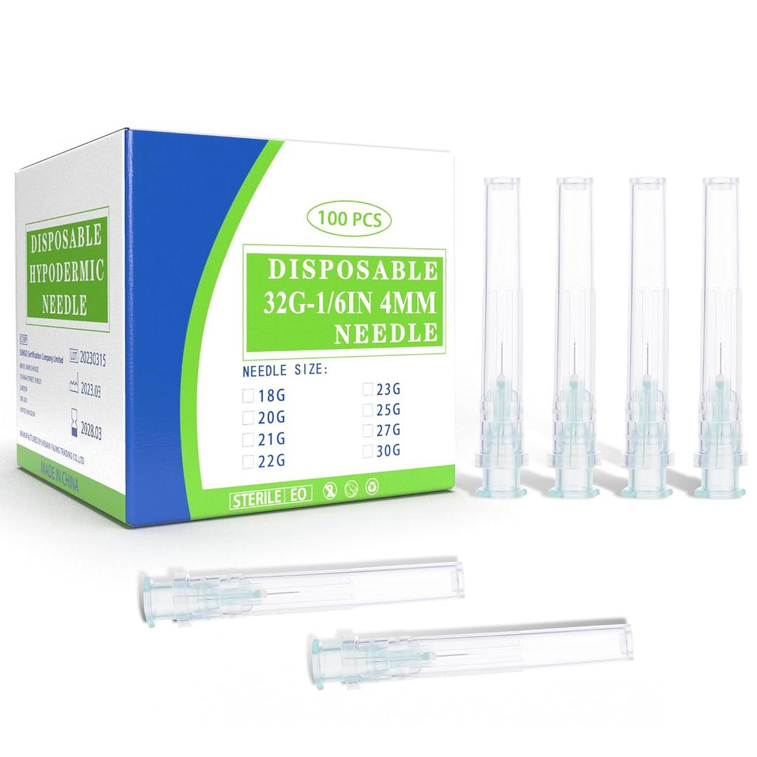 32Gauge 0.16 Inch 4MM Luer Lock Needle Disposable 32 Ga Luer Lock Needles for Precision Refilling of Glues, Inks, and Adhesives, Sterile Individually Wrapped,100 Pack