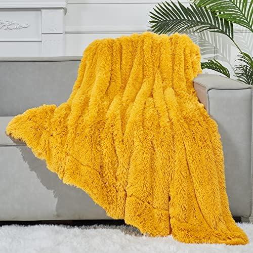 GONAAP Fuzzy Faux Fur Throw Blanket Mustard Yellow Super Soft Cozy Plush Fuzzy Shaggy Blanket for Couch Sofa Bed (Mustard Yellow, Throw(50"x60")